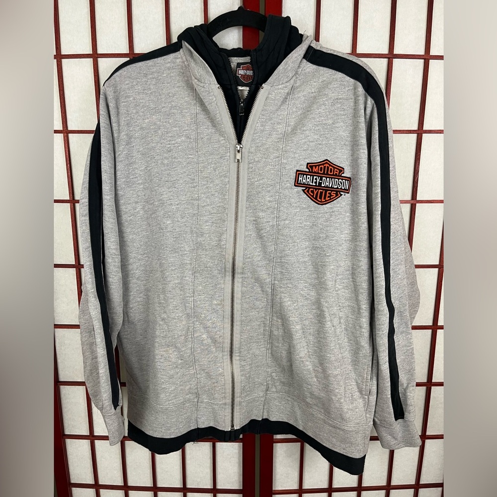 Vintage Grey And Black Harley Davidson Double Zip Up Jacket With Chest Logo
